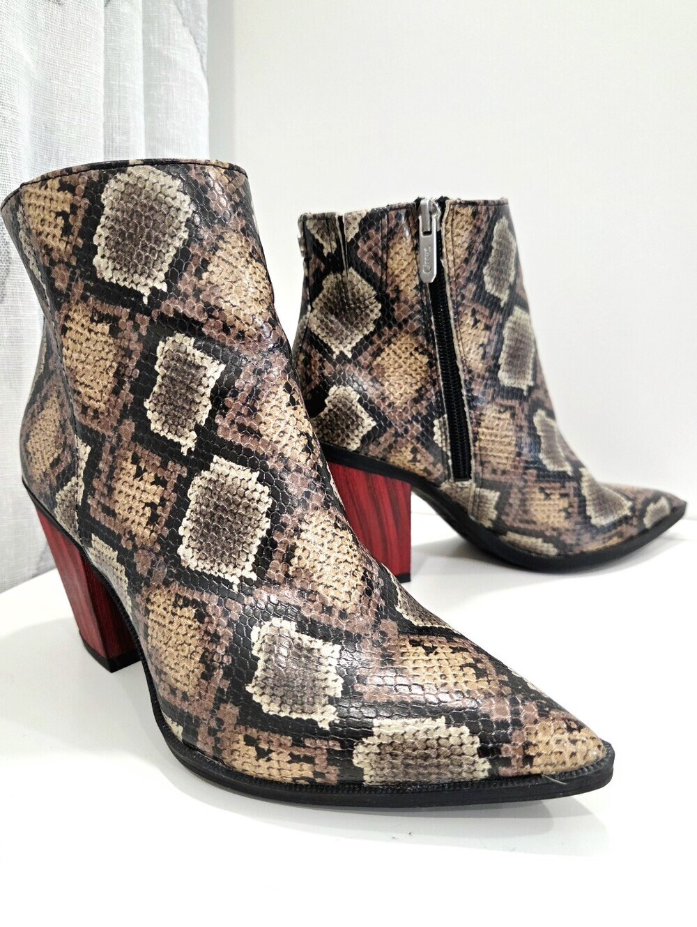 Circus by Sam Edelman Cornell Snakeskin Red Block Heel Boots Size 6